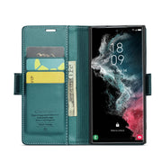 For Samsung Galaxy S22 Ultra 5G CaseMe 023 Butterfly Buckle Litchi Texture RFID Anti-theft Leather Phone Case(Pearly Blue)