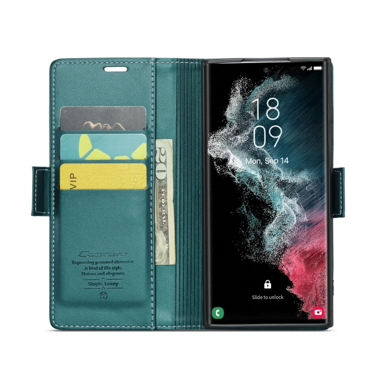 For Samsung Galaxy S22 Ultra 5G CaseMe 023 Butterfly Buckle Litchi Texture RFID Anti-theft Leather Phone Case(Pearly Blue)