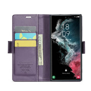For Samsung Galaxy S22 Ultra 5G CaseMe 023 Butterfly Buckle Litchi Texture RFID Anti-theft Leather Phone Case(Pearly Purple)