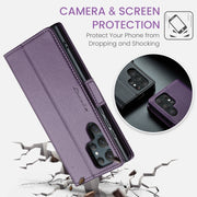 For Samsung Galaxy S22 Ultra 5G CaseMe 023 Butterfly Buckle Litchi Texture RFID Anti-theft Leather Phone Case(Pearly Purple)