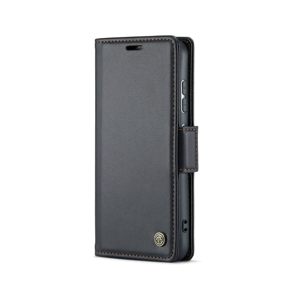 For Samsung Galaxy S23 5G CaseMe 023 Butterfly Buckle Litchi Texture RFID Anti-theft Leather Phone Case(Black)