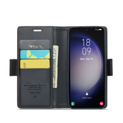 For Samsung Galaxy S23 5G CaseMe 023 Butterfly Buckle Litchi Texture RFID Anti-theft Leather Phone Case(Black)