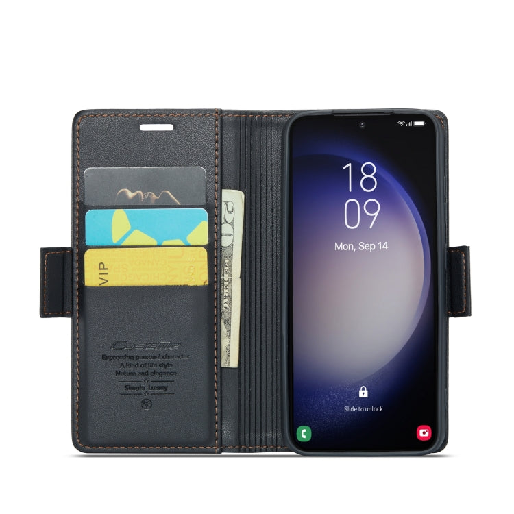 For Samsung Galaxy S23 5G CaseMe 023 Butterfly Buckle Litchi Texture RFID Anti-theft Leather Phone Case(Black)