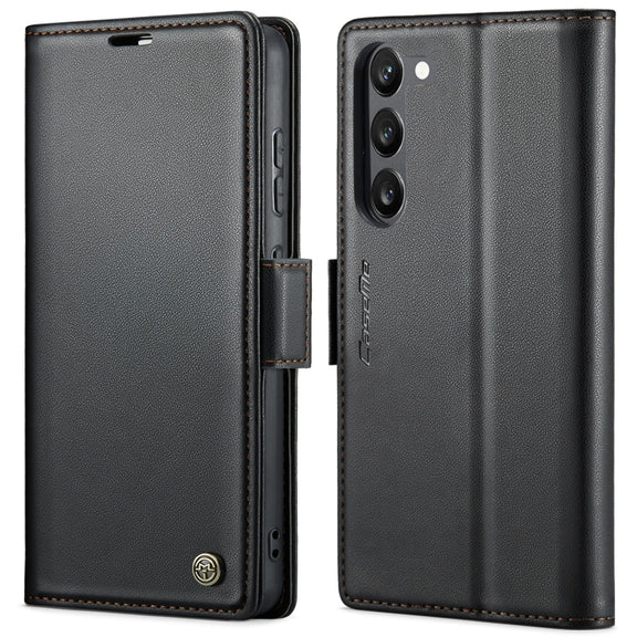 For Samsung Galaxy S23 5G CaseMe 023 Butterfly Buckle Litchi Texture RFID Anti-theft Leather Phone Case(Black)