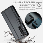 For Samsung Galaxy S23 5G CaseMe 023 Butterfly Buckle Litchi Texture RFID Anti-theft Leather Phone Case(Black)