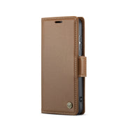 For Samsung Galaxy S23 5G CaseMe 023 Butterfly Buckle Litchi Texture RFID Anti-theft Leather Phone Case(Brown)