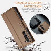 For Samsung Galaxy S23 5G CaseMe 023 Butterfly Buckle Litchi Texture RFID Anti-theft Leather Phone Case(Brown)