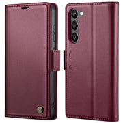 For Samsung Galaxy S23 5G CaseMe 023 Butterfly Buckle Litchi Texture RFID Anti-theft Leather Phone Case(Wine Red)