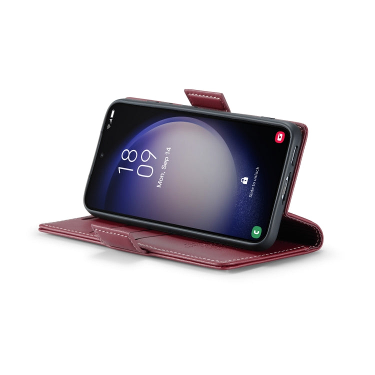 For Samsung Galaxy S23 5G CaseMe 023 Butterfly Buckle Litchi Texture RFID Anti-theft Leather Phone Case(Wine Red)