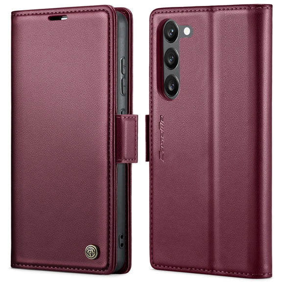 For Samsung Galaxy S23 5G CaseMe 023 Butterfly Buckle Litchi Texture RFID Anti-theft Leather Phone Case(Wine Red)