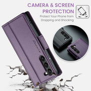 For Samsung Galaxy S23 5G CaseMe 023 Butterfly Buckle Litchi Texture RFID Anti-theft Leather Phone Case(Pearly Purple)