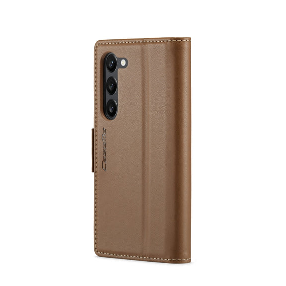 For Samsung Galaxy S23+ 5G CaseMe 023 Butterfly Buckle Litchi Texture RFID Anti-theft Leather Phone Case(Brown)