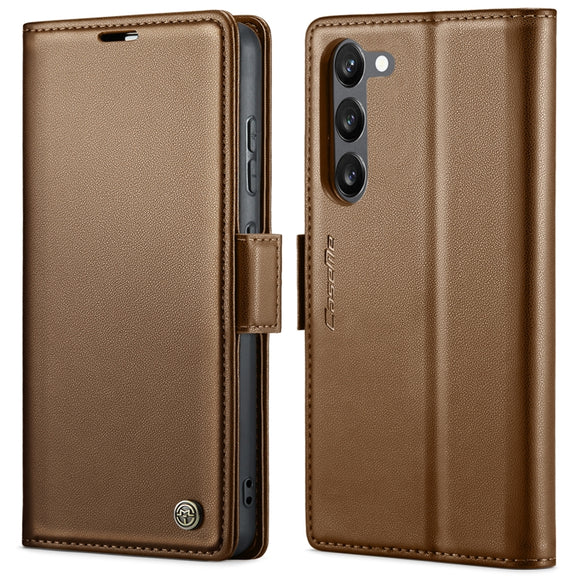 For Samsung Galaxy S23+ 5G CaseMe 023 Butterfly Buckle Litchi Texture RFID Anti-theft Leather Phone Case(Brown)