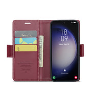 For Samsung Galaxy S23+ 5G CaseMe 023 Butterfly Buckle Litchi Texture RFID Anti-theft Leather Phone Case(Wine Red)