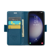 For Samsung Galaxy S23+ 5G CaseMe 023 Butterfly Buckle Litchi Texture RFID Anti-theft Leather Phone Case(Blue)