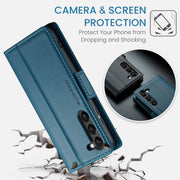 For Samsung Galaxy S23+ 5G CaseMe 023 Butterfly Buckle Litchi Texture RFID Anti-theft Leather Phone Case(Blue)