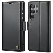 For Samsung Galaxy S23 Ultra 5G CaseMe 023 Butterfly Buckle Litchi Texture RFID Anti-theft Leather Phone Case(Black)