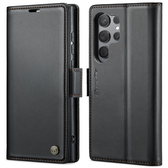 For Samsung Galaxy S23 Ultra 5G CaseMe 023 Butterfly Buckle Litchi Texture RFID Anti-theft Leather Phone Case(Black)