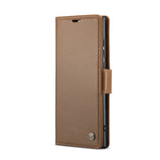 For Samsung Galaxy S23 Ultra 5G CaseMe 023 Butterfly Buckle Litchi Texture RFID Anti-theft Leather Phone Case(Brown)
