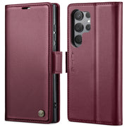 For Samsung Galaxy S23 Ultra 5G CaseMe 023 Butterfly Buckle Litchi Texture RFID Anti-theft Leather Phone Case(Wine Red)