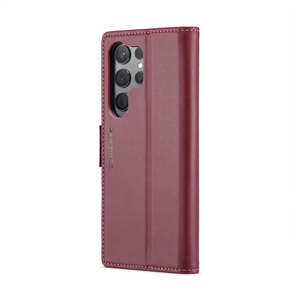 For Samsung Galaxy S23 Ultra 5G CaseMe 023 Butterfly Buckle Litchi Texture RFID Anti-theft Leather Phone Case(Wine Red)