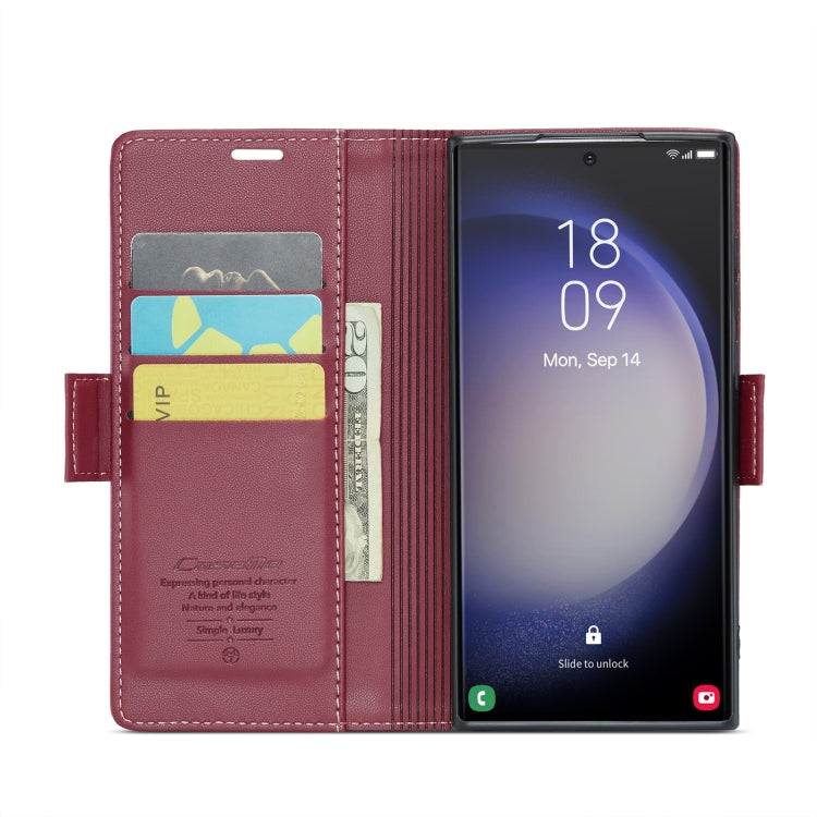 For Samsung Galaxy S23 Ultra 5G CaseMe 023 Butterfly Buckle Litchi Texture RFID Anti-theft Leather Phone Case(Wine Red) - free shipping - PMC TechLife - Order now!