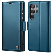For Samsung Galaxy S23 Ultra 5G CaseMe 023 Butterfly Buckle Litchi Texture RFID Anti-theft Leather Phone Case(Blue)