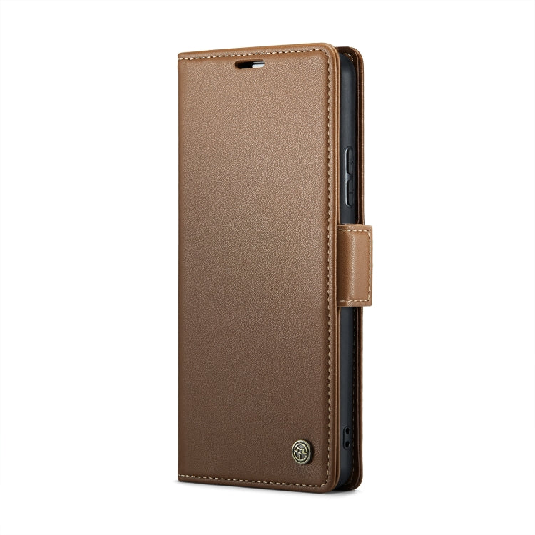 For Samsung Galaxy A53 CaseMe 023 Butterfly Buckle Litchi Texture RFID Anti-theft Leather Phone Case(Brown)