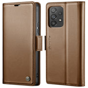 For Samsung Galaxy A53 CaseMe 023 Butterfly Buckle Litchi Texture RFID Anti-theft Leather Phone Case(Brown)