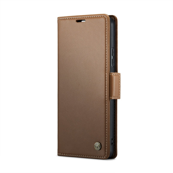 For Samsung Galaxy A53 CaseMe 023 Butterfly Buckle Litchi Texture RFID Anti-theft Leather Phone Case(Brown)