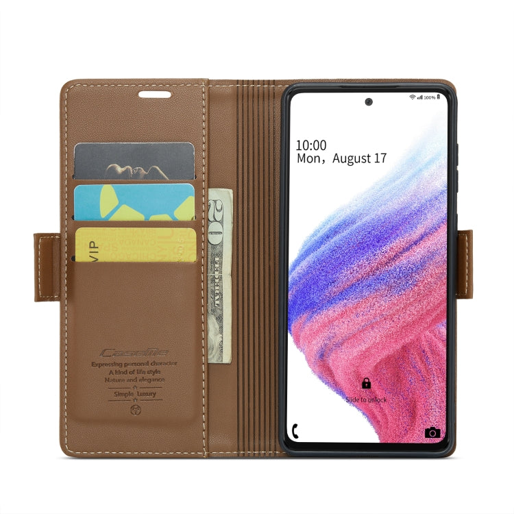 For Samsung Galaxy A53 CaseMe 023 Butterfly Buckle Litchi Texture RFID Anti-theft Leather Phone Case(Brown)
