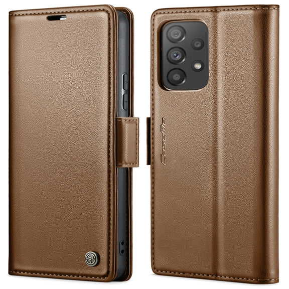 For Samsung Galaxy A53 CaseMe 023 Butterfly Buckle Litchi Texture RFID Anti-theft Leather Phone Case(Brown)