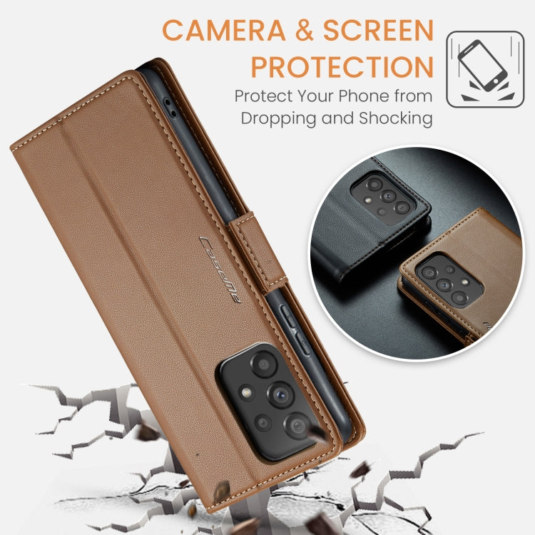 For Samsung Galaxy A53 CaseMe 023 Butterfly Buckle Litchi Texture RFID Anti-theft Leather Phone Case(Brown)
