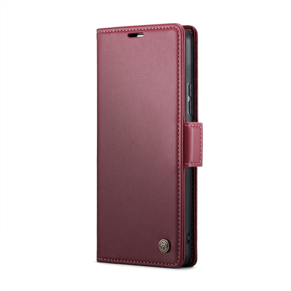 For Samsung Galaxy A53 CaseMe 023 Butterfly Buckle Litchi Texture RFID Anti-theft Leather Phone Case(Wine Red)