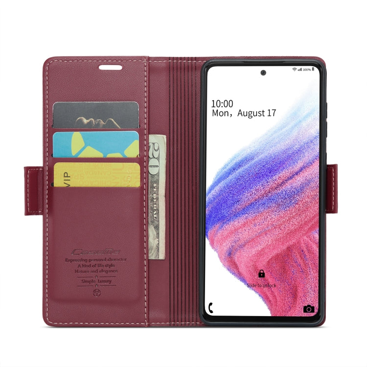 For Samsung Galaxy A53 CaseMe 023 Butterfly Buckle Litchi Texture RFID Anti-theft Leather Phone Case(Wine Red)