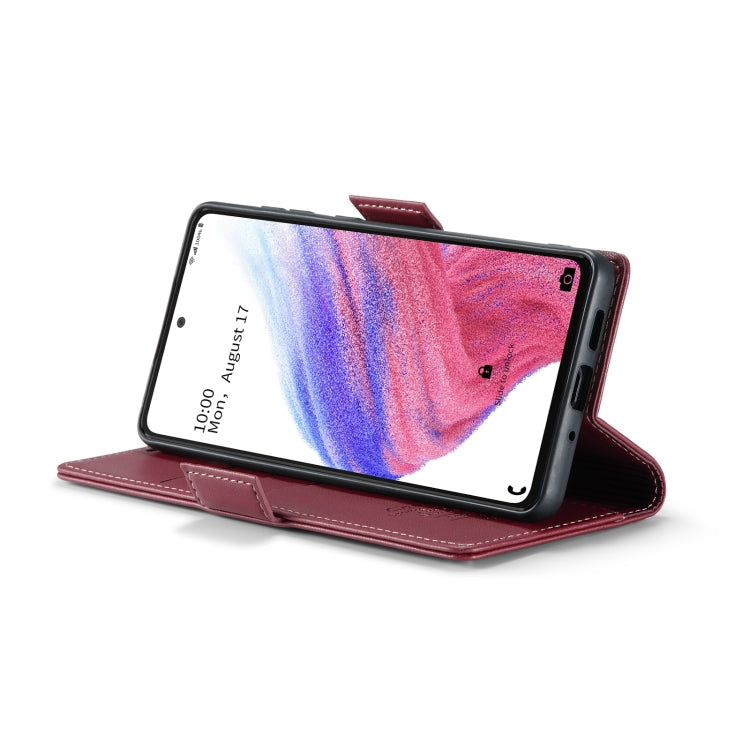 For Samsung Galaxy A53 CaseMe 023 Butterfly Buckle Litchi Texture RFID Anti-theft Leather Phone Case(Wine Red)