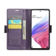 For Samsung Galaxy A53 CaseMe 023 Butterfly Buckle Litchi Texture RFID Anti-theft Leather Phone Case(Pearly Purple)