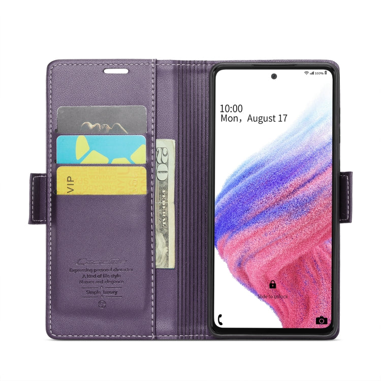 For Samsung Galaxy A53 CaseMe 023 Butterfly Buckle Litchi Texture RFID Anti-theft Leather Phone Case(Pearly Purple)