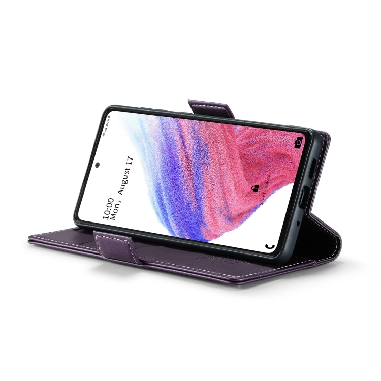 For Samsung Galaxy A53 CaseMe 023 Butterfly Buckle Litchi Texture RFID Anti-theft Leather Phone Case(Pearly Purple)