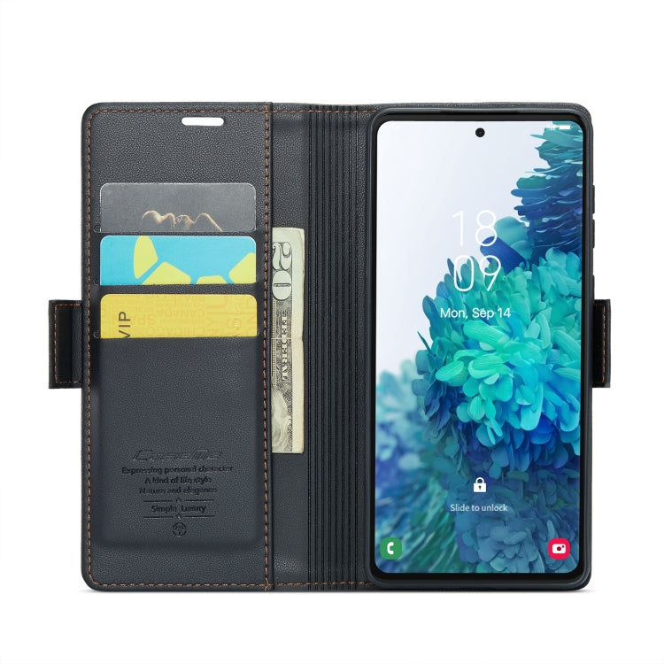 For Samsung Galaxy S20 FE CaseMe 023 Butterfly Buckle Litchi Texture RFID Anti-theft Leather Phone Case(Black)