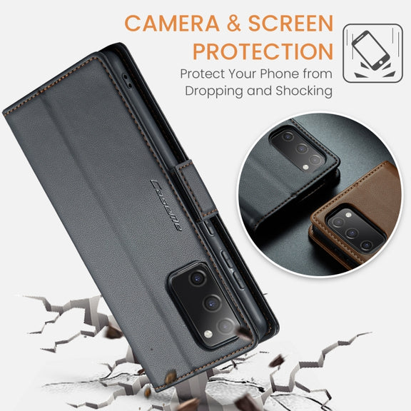 For Samsung Galaxy S20 FE CaseMe 023 Butterfly Buckle Litchi Texture RFID Anti-theft Leather Phone Case(Black)