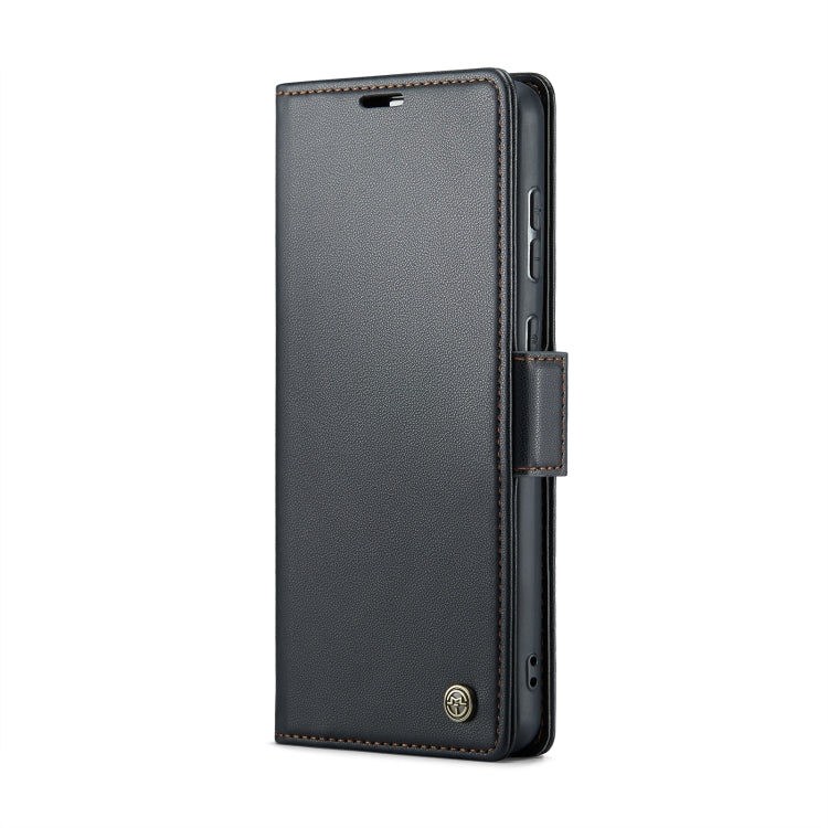 For Samsung Galaxy S21 FE 5G CaseMe 023 Butterfly Buckle Litchi Texture RFID Anti-theft Leather Phone Case(Black)