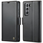 For Samsung Galaxy S21 FE 5G CaseMe 023 Butterfly Buckle Litchi Texture RFID Anti-theft Leather Phone Case(Black)
