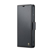 For Samsung Galaxy S21 FE 5G CaseMe 023 Butterfly Buckle Litchi Texture RFID Anti-theft Leather Phone Case(Black)