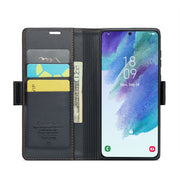 For Samsung Galaxy S21 FE 5G CaseMe 023 Butterfly Buckle Litchi Texture RFID Anti-theft Leather Phone Case(Black)