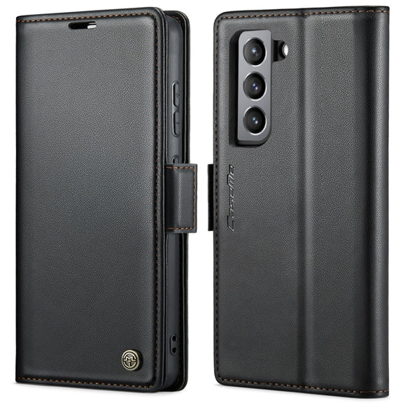 For Samsung Galaxy S21 FE 5G CaseMe 023 Butterfly Buckle Litchi Texture RFID Anti-theft Leather Phone Case(Black)