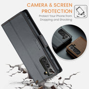 For Samsung Galaxy S21 FE 5G CaseMe 023 Butterfly Buckle Litchi Texture RFID Anti-theft Leather Phone Case(Black)