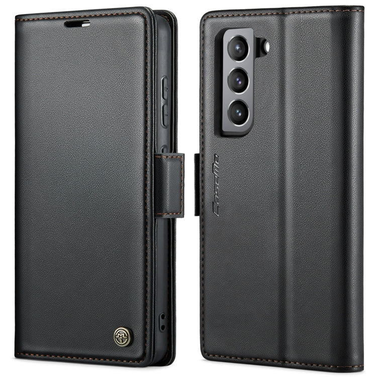 For Samsung Galaxy S21 FE 5G CaseMe 023 Butterfly Buckle Litchi Texture RFID Anti-theft Leather Phone Case(Black) - free shipping - PMC TechLife - Order now!