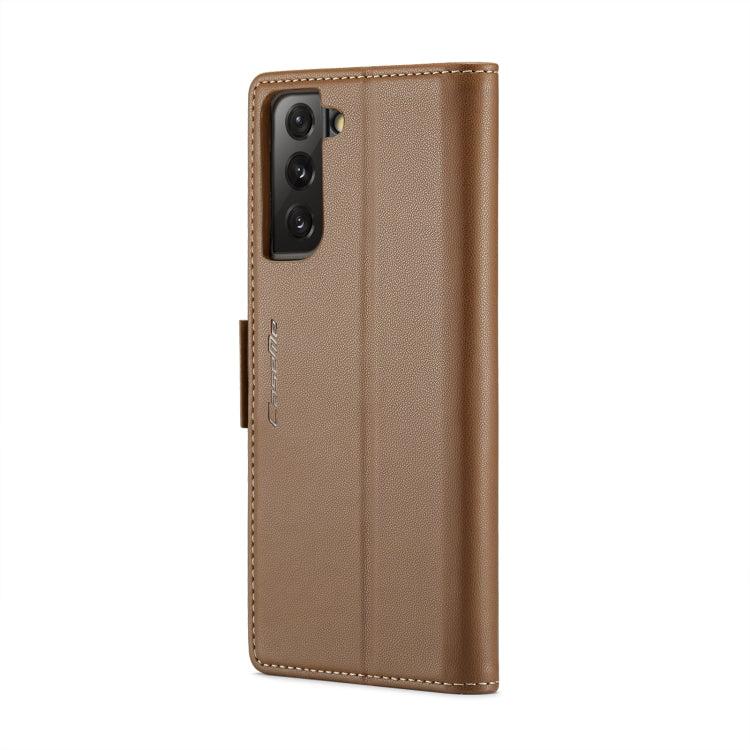 For Samsung Galaxy S21 FE 5G CaseMe 023 Butterfly Buckle Litchi Texture RFID Anti-theft Leather Phone Case(Brown) - free shipping - PMC TechLife - Order now!