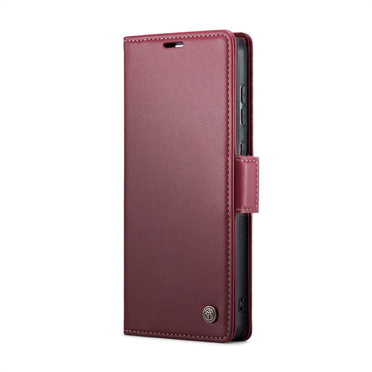 For Samsung Galaxy S21 FE 5G CaseMe 023 Butterfly Buckle Litchi Texture RFID Anti-theft Leather Phone Case(Wine Red)